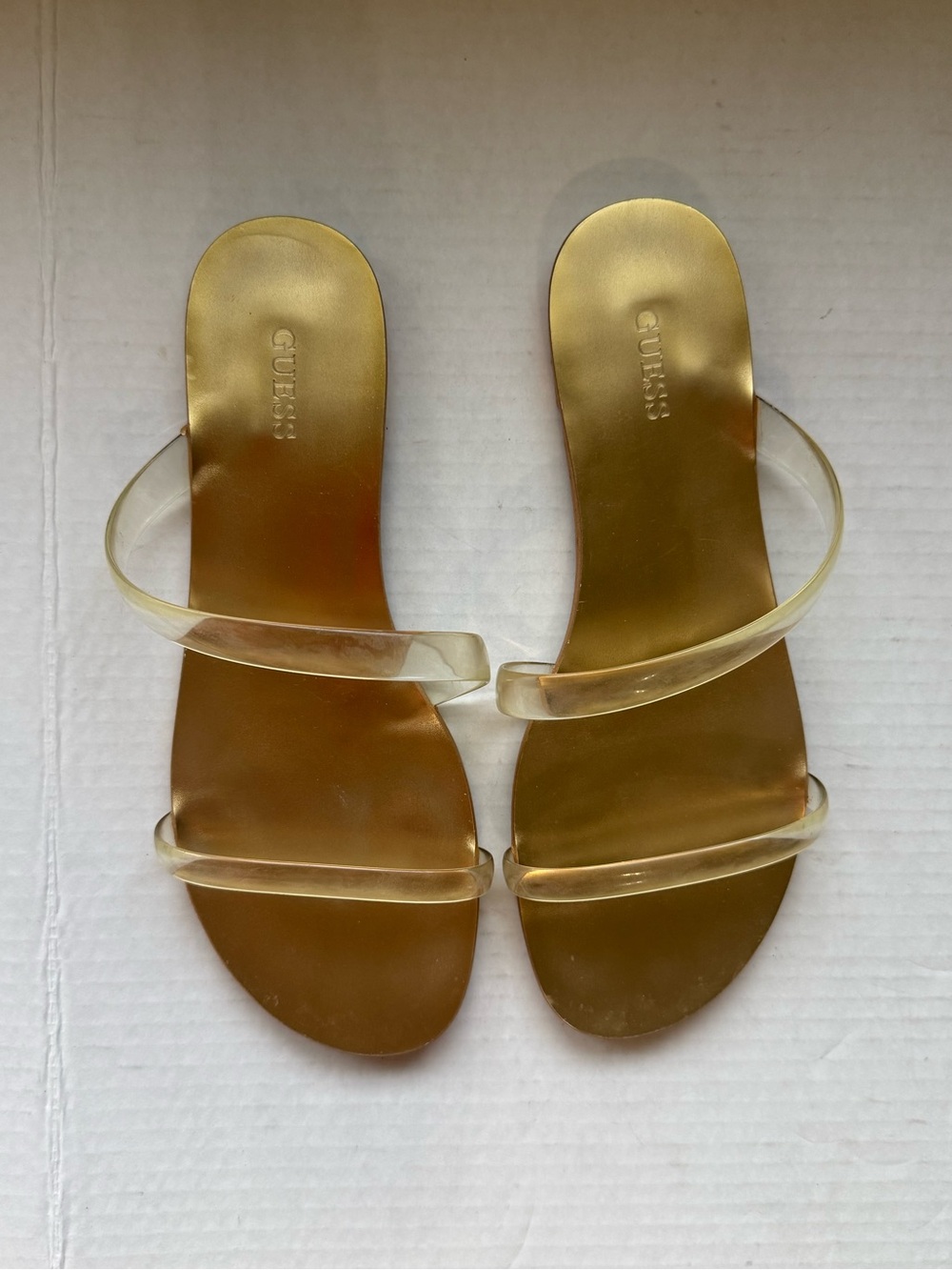 GUESS Gold Slide Sandals with Clear Straps